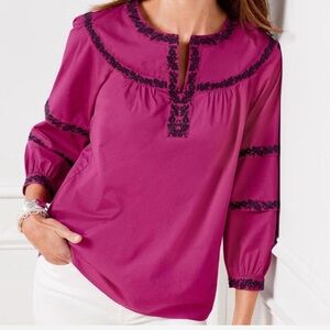 Women's Talbots Pink Embroidered Peasant Blouse Size 3X